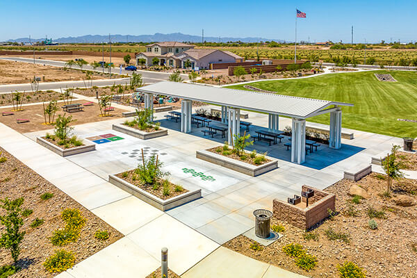 Aerial view of Seasons Grove Park at Alamar community in Avondale, Arizona